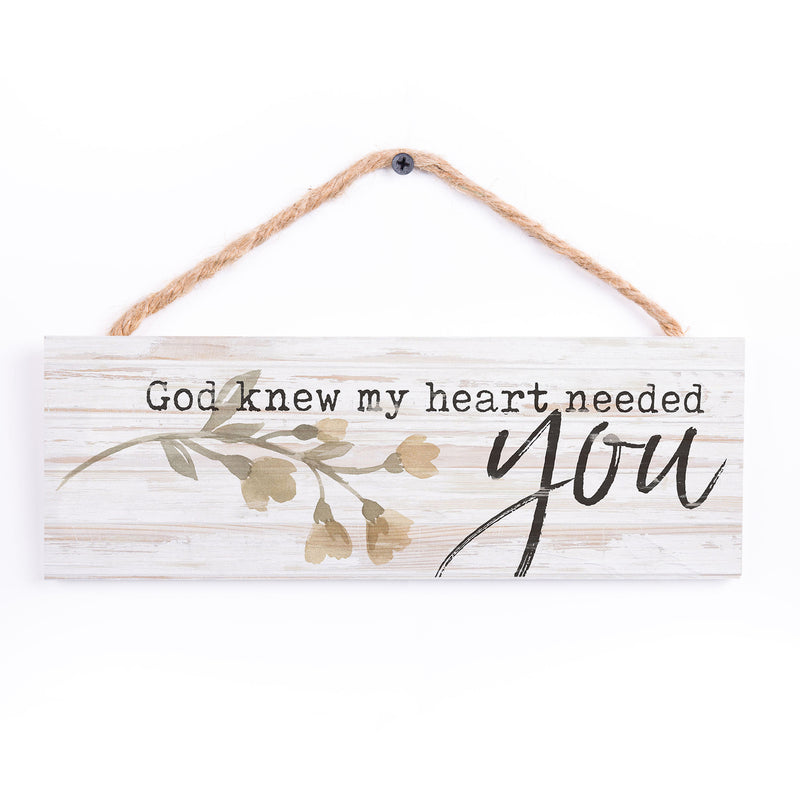 P. Graham Dunn God Knew Heart Needed You Whitewash 10 x 3.5 Inch Pine Wood Slat Hanging Wall Sign