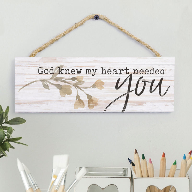P. Graham Dunn God Knew Heart Needed You Whitewash 10 x 3.5 Inch Pine Wood Slat Hanging Wall Sign