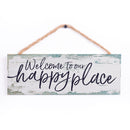 P. Graham Dunn Welcome Our Happy Place Nautical Blue 10 x 4 Pine Wood Hanging Decor String Sign