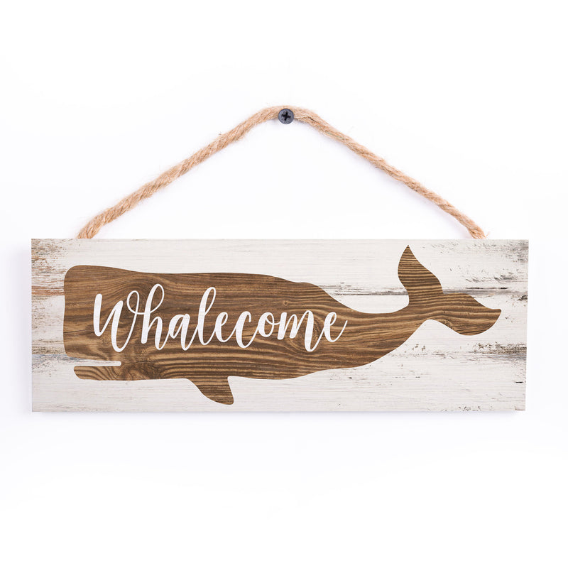 P. Graham Dunn Welcome Whale Natural Brown 10 x 4 Pine Wood Hanging Decor String Sign