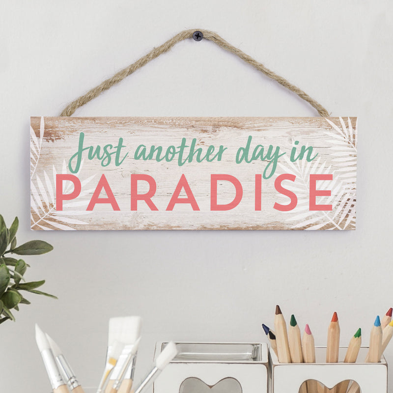 P. Graham Dunn Day in Paradise Beach Coral 10 x 4 Pine Wood Hanging Decor String Sign