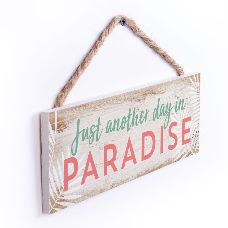 P. Graham Dunn Day in Paradise Beach Coral 10 x 4 Pine Wood Hanging Decor String Sign