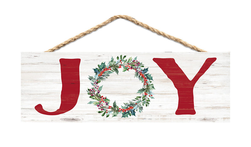 P. Graham Dunn Joy Wreath Rosy Red 10 x 3.3 Pine Wood Christmas Decorative String Sign