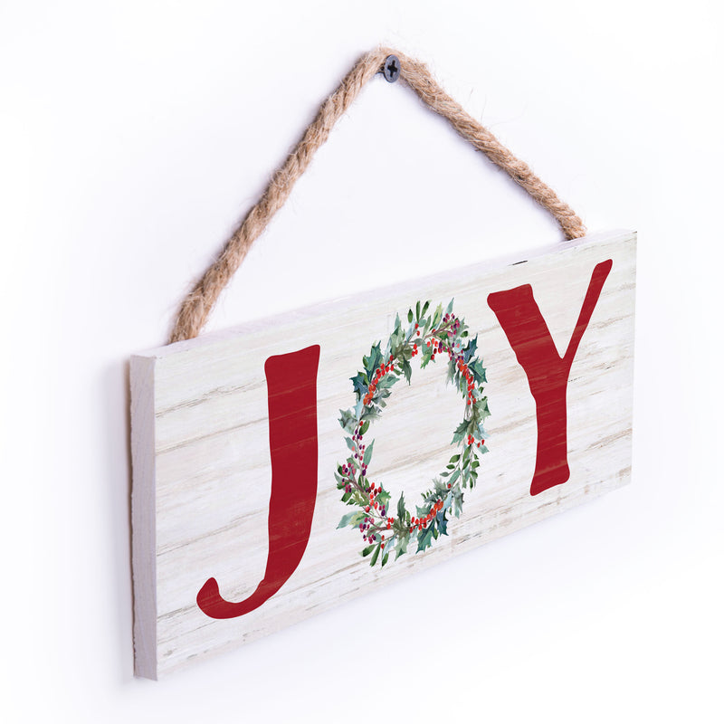 P. Graham Dunn Joy Wreath Rosy Red 10 x 3.3 Pine Wood Christmas Decorative String Sign
