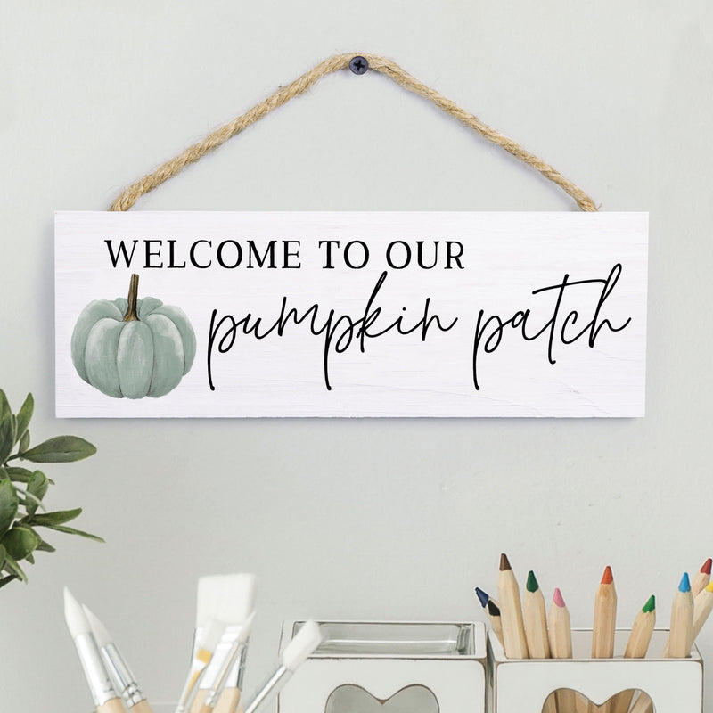 P. Graham Dunn Welcome to Our Pumpkin Patch White 10 x 4 Pine Wood Decorative String Sign