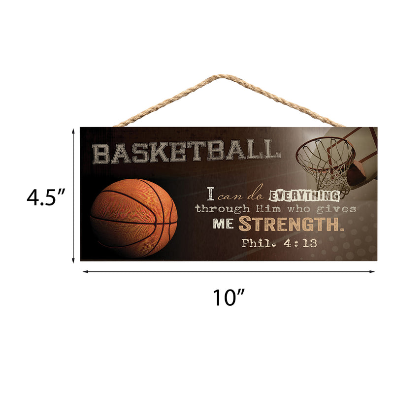 P. Graham Dunn Basketball I Can Do Everything Through Him Wooden Sign with Jute Rope Hanger