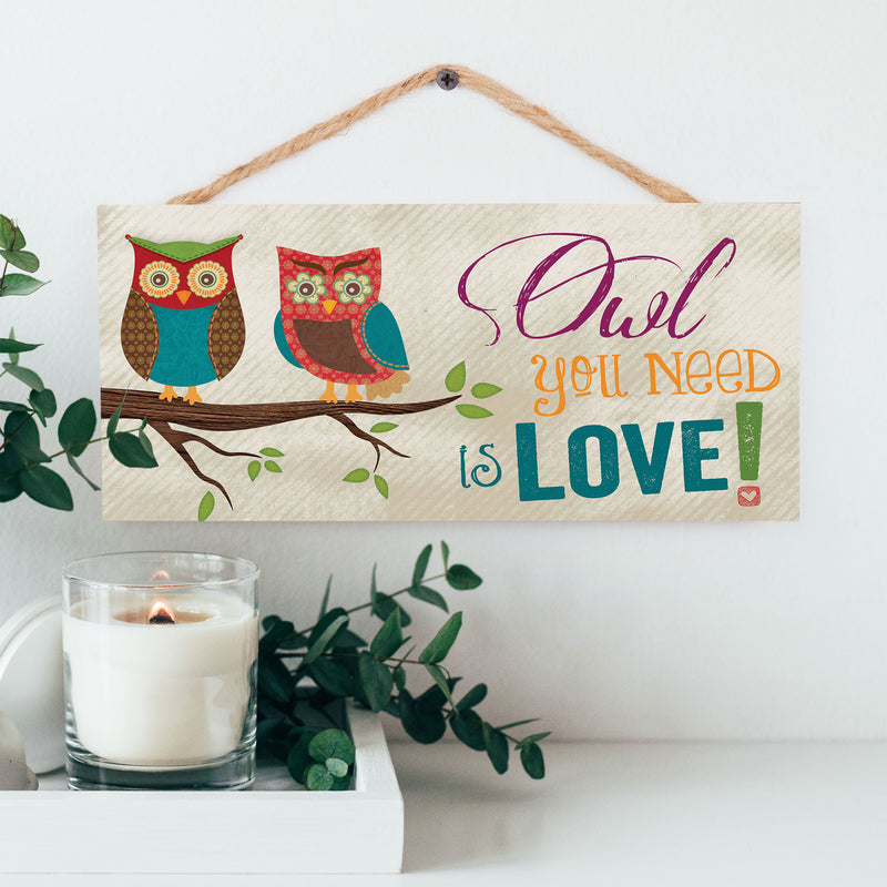 Owl You Need Is Love! Two Owls on Branch Decorative Hanging Sign - Made in USA