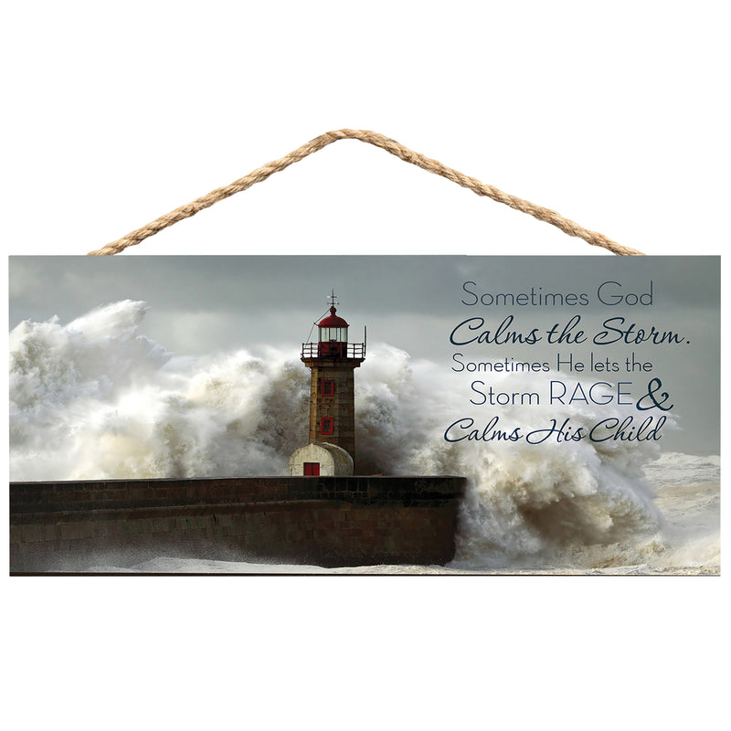 P. Graham Dunn God Calms The Storm Lighthouse Wooden Sign with Jute Rope Hanger