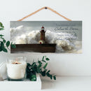 P. Graham Dunn God Calms The Storm Lighthouse Wooden Sign with Jute Rope Hanger