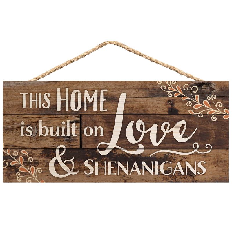 P. Graham Dunn This Home is Built on Love Distressed Look 5 x 10 Wood Plank Design Hanging Sign
