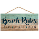 P. Graham Dunn Beach Rules Relax Unwind Enjoy Weathered 5 x 10 Wood Plank Design Hanging Sign