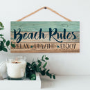 P. Graham Dunn Beach Rules Relax Unwind Enjoy Weathered 5 x 10 Wood Plank Design Hanging Sign
