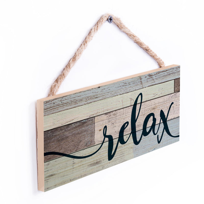 P. Graham Dunn Relax Weathered Look 5 x 10 Wood Plank Design Hanging Sign