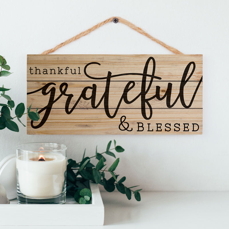 P. Graham Dunn Thankful Grateful Blessed 10 x 4.5 Inch Pine Wood Decorative Hanging Sign