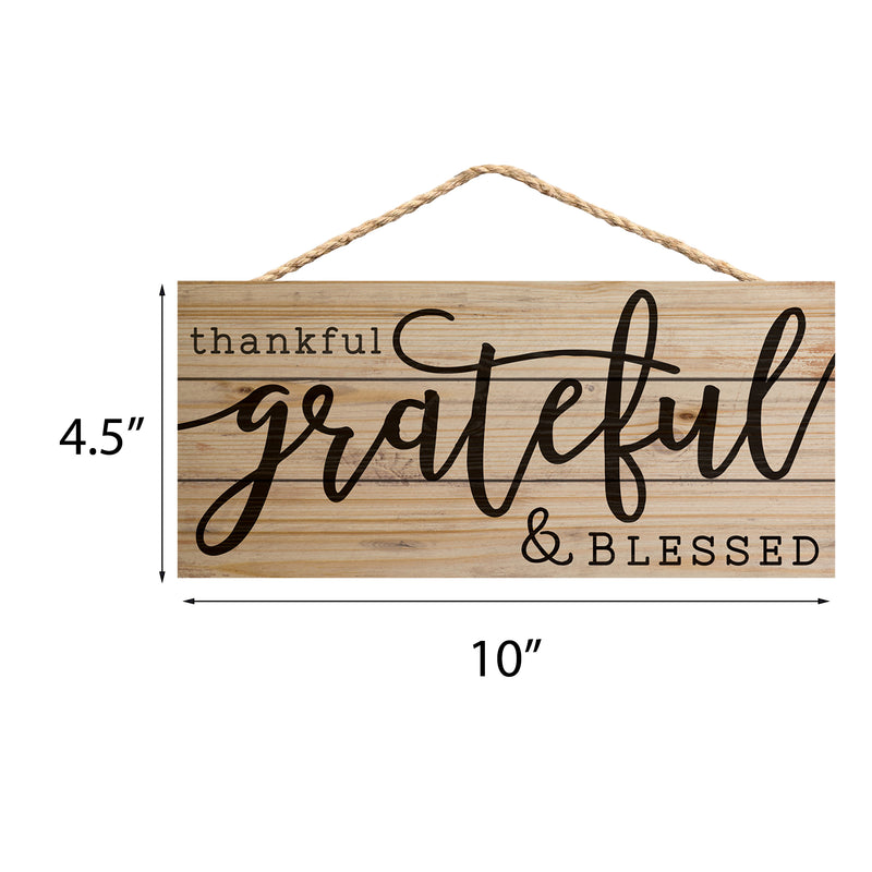 P. Graham Dunn Thankful Grateful Blessed 10 x 4.5 Inch Pine Wood Decorative Hanging Sign