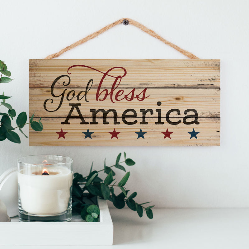 P. Graham Dunn God Bless America Patriotic Natural 10 x 4.5 Wood Wall Hanging Plaque Sign