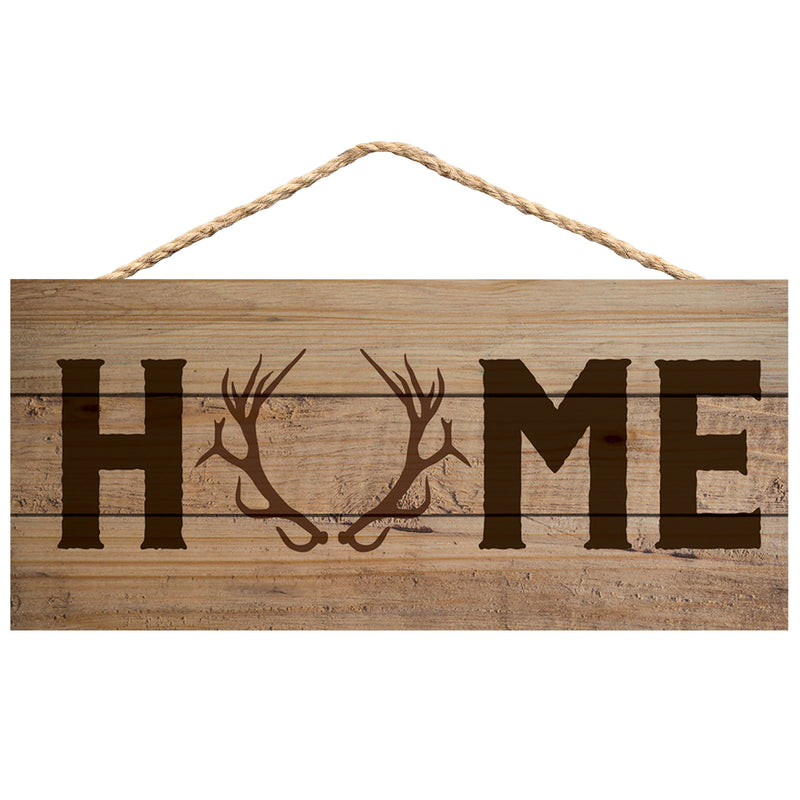 P. Graham Dunn Home Deer Antlers Natural 10 x 4.5 Wood Wall Hanging Plaque Sign