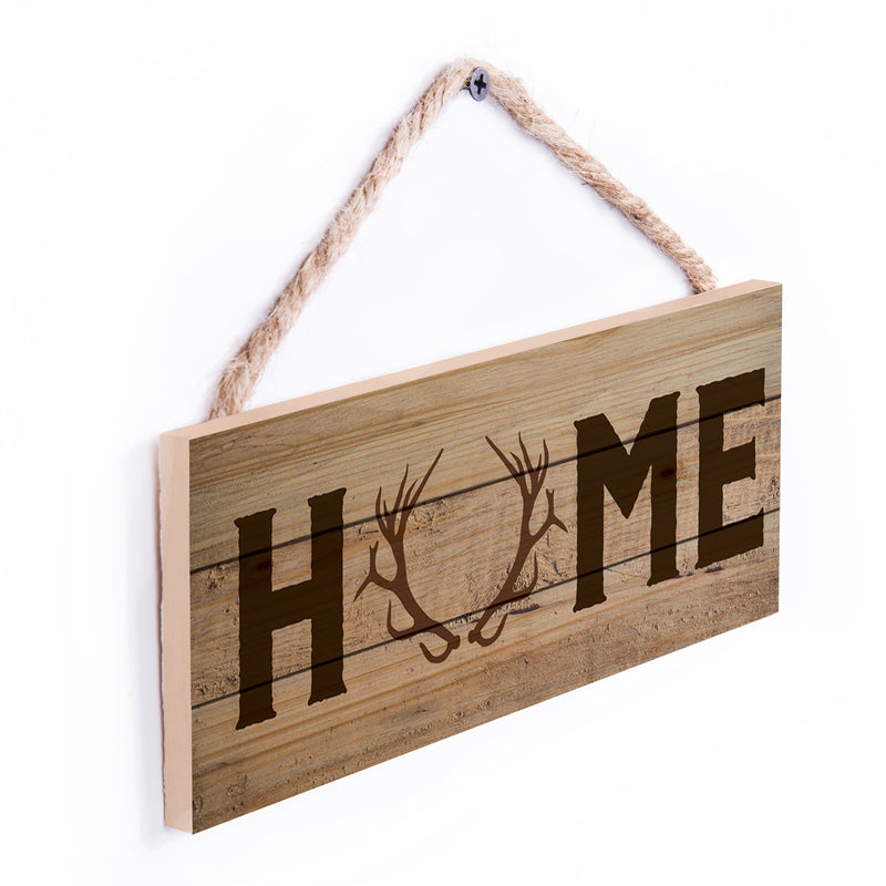 P. Graham Dunn Home Deer Antlers Natural 10 x 4.5 Wood Wall Hanging Plaque Sign