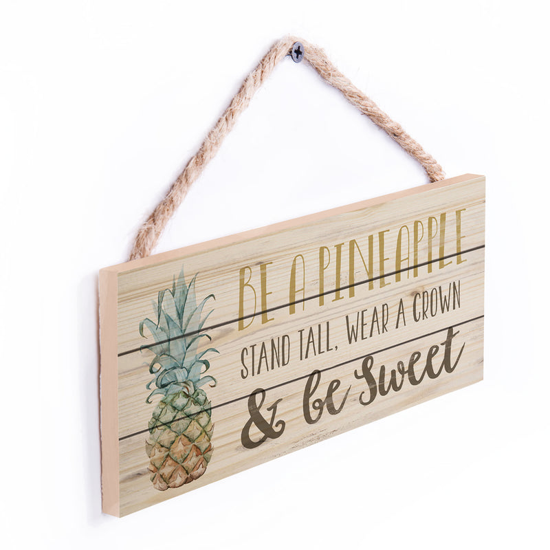 P. Graham Dunn Pineapple Wear Crown Be Sweet Natural 10 x 4.5 Wood Wall Hanging Plaque Sign