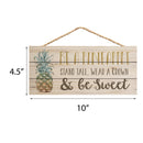 P. Graham Dunn Pineapple Wear Crown Be Sweet Natural 10 x 4.5 Wood Wall Hanging Plaque Sign
