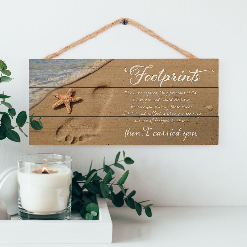 P. Graham Dunn Footprints I Carried You Beach Printed 10 x 4.5 Wood Wall Hanging Plaque Sign