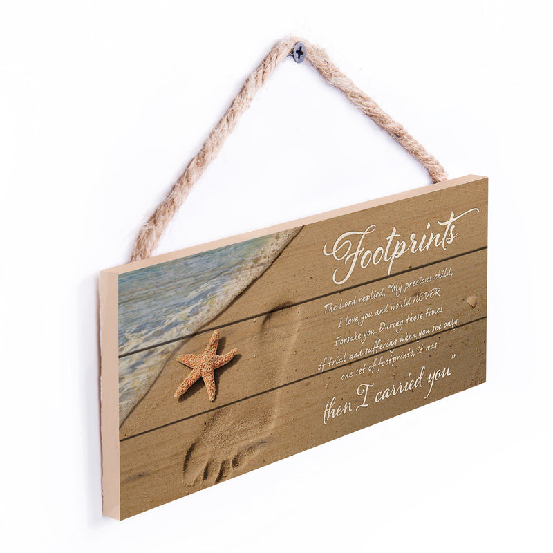 P. Graham Dunn Footprints I Carried You Beach Printed 10 x 4.5 Wood Wall Hanging Plaque Sign