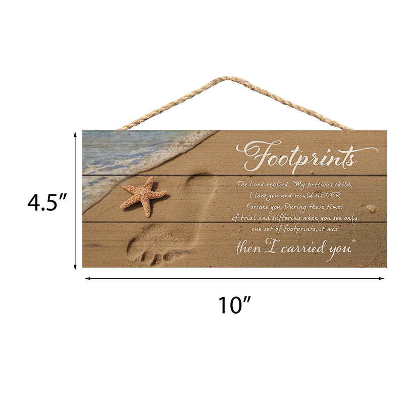 P. Graham Dunn Footprints I Carried You Beach Printed 10 x 4.5 Wood Wall Hanging Plaque Sign
