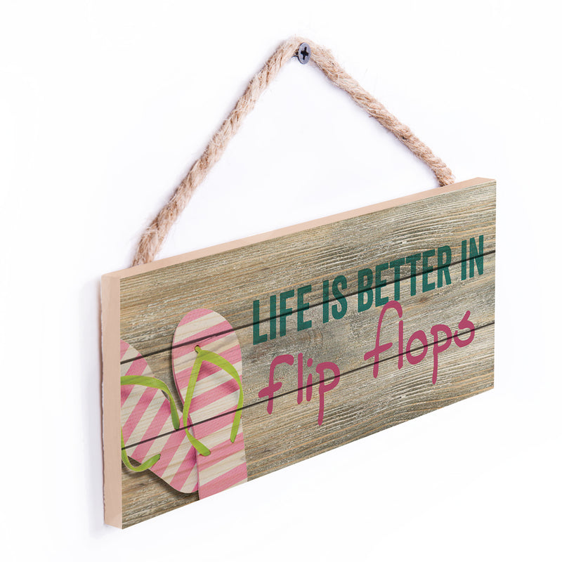P. Graham Dunn Life is Better in Flip Flops Printed 10 x 4.5 Wood Wall Hanging Plaque Sign
