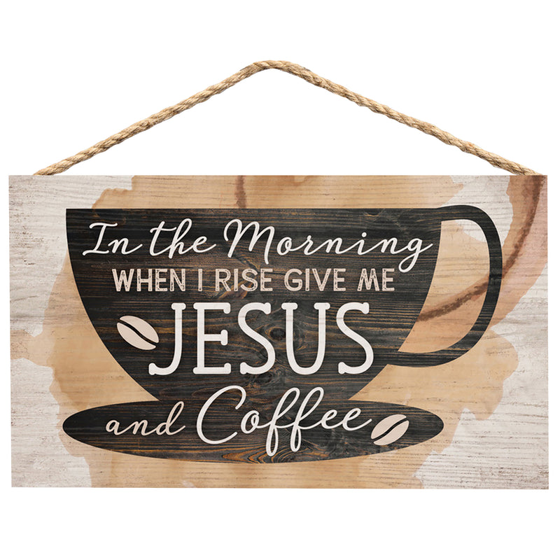 P. Graham Dunn Morning Give Me Jesus & Coffee Natural 6 x 3.5 Wood Mini Wall Hanging Plaque Sign