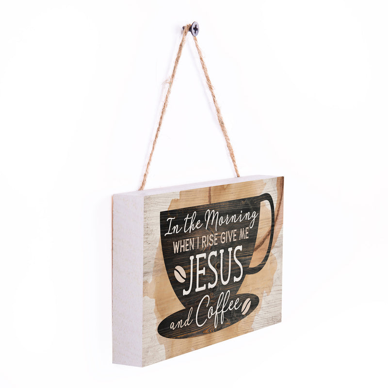 P. Graham Dunn Morning Give Me Jesus & Coffee Natural 6 x 3.5 Wood Mini Wall Hanging Plaque Sign