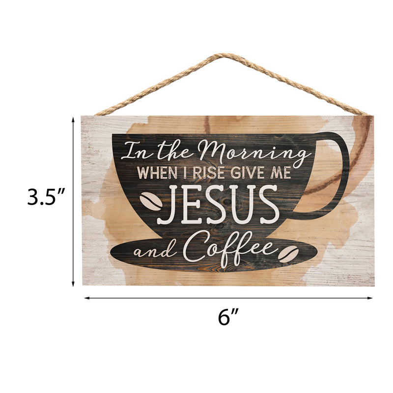 P. Graham Dunn Morning Give Me Jesus & Coffee Natural 6 x 3.5 Wood Mini Wall Hanging Plaque Sign