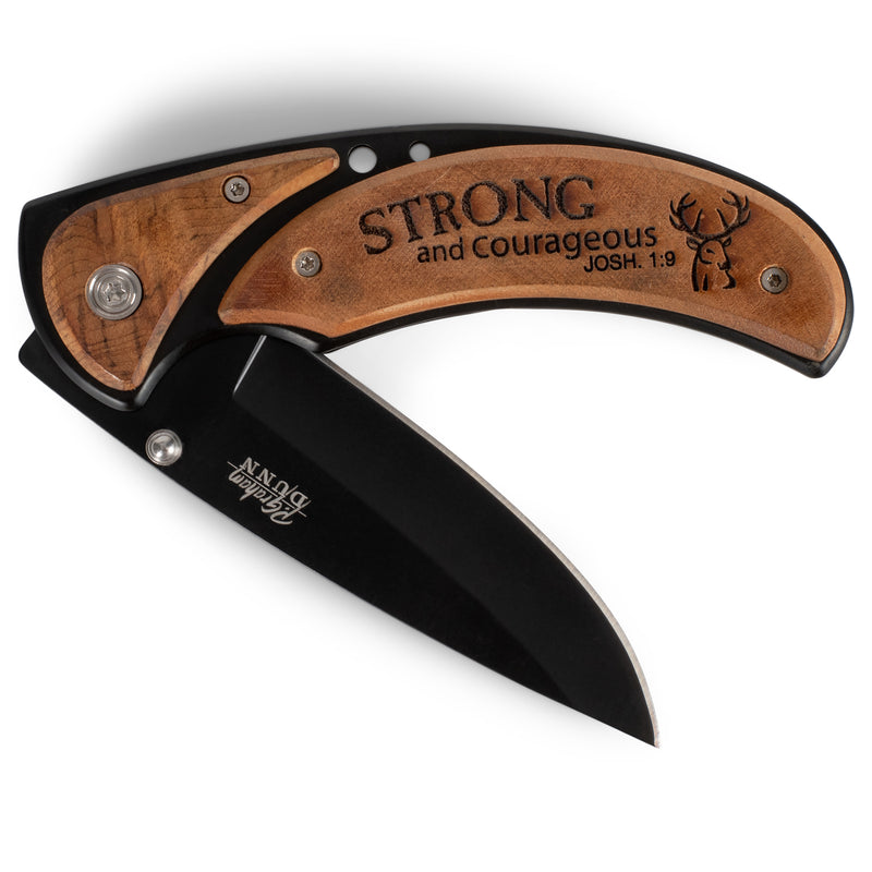 P. Graham Dunn Inspirational Sharp-Edge Metal Finished Christian Pocket Knife - 3 Inch Blade (Strong and Courageous)