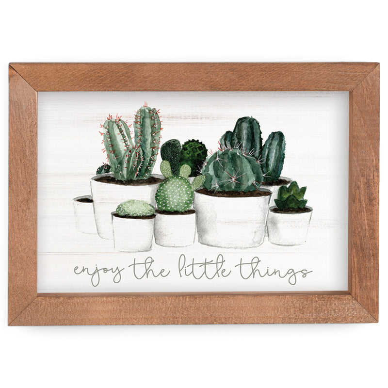 P. Graham Dunn Enjoy The Little Things Cactus Plants 10 x 7 Inch Pine Wood Framed Wall Art Plaque