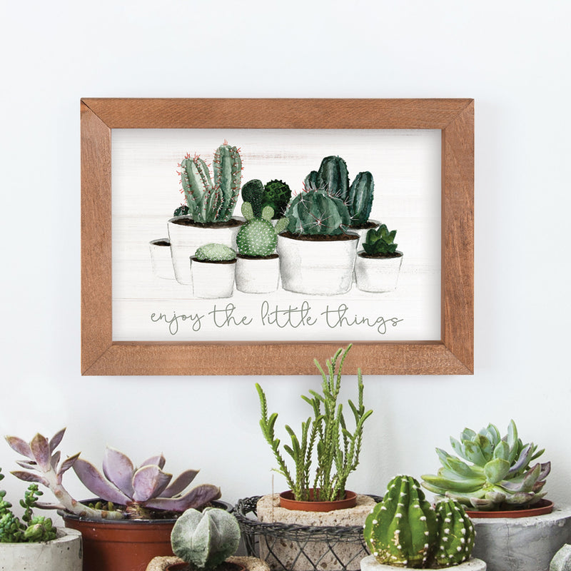 P. Graham Dunn Enjoy The Little Things Cactus Plants 10 x 7 Inch Pine Wood Framed Wall Art Plaque