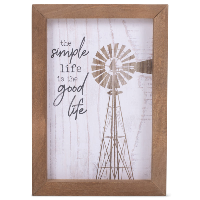 P. Graham Dunn Simple Life is Good Life Windmill Whitewash Look 7 x 10 Inch Pine Wood Framed Wall Art Plaque