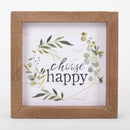 P. Graham Dunn Choose Happy Greenery Wreath 7 x 7 Inch Pine Wood Framed Wall Art Plaque