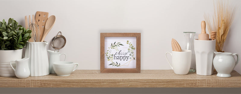 P. Graham Dunn Choose Happy Greenery Wreath 7 x 7 Inch Pine Wood Framed Wall Art Plaque