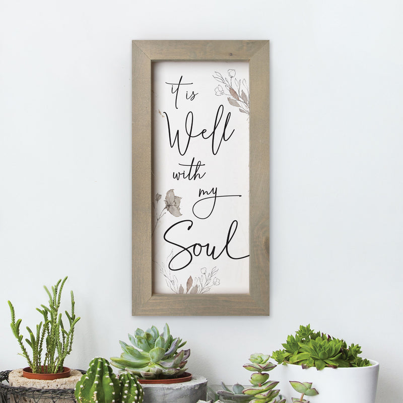 P. Graham Dunn It is Well with My Soul Floral Brown 10 x 5 Pine Wood Framed Art Plaque