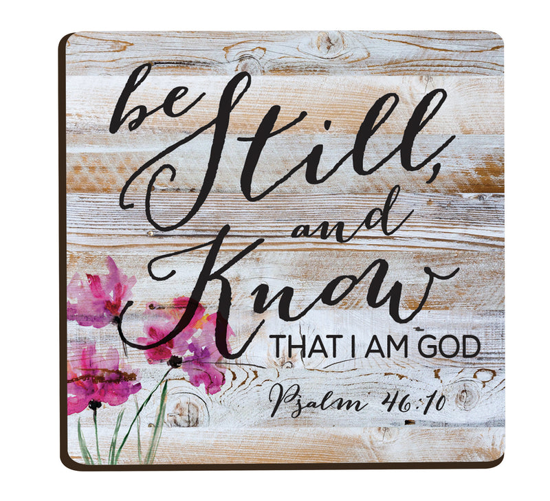 Be Still & Know That I Am God Floral Distressed Wood Look 2.75 x 2.75 Inch Wood Lithograph Magnet