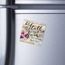 Be Still & Know That I Am God Floral Distressed Wood Look 2.75 x 2.75 Inch Wood Lithograph Magnet