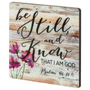 Be Still & Know That I Am God Floral Distressed Wood Look 2.75 x 2.75 Inch Wood Lithograph Magnet