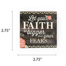 Let Your Faith Be Bigger Floral Distressed Wood Look 2.75 x 2.75 Inch Wood Lithograph Magnet