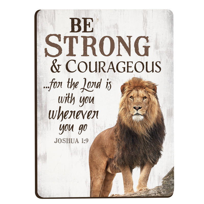 Be Strong & Courageous Lion 2.5 x 3.5 Inch Wood Lithograph Magnet