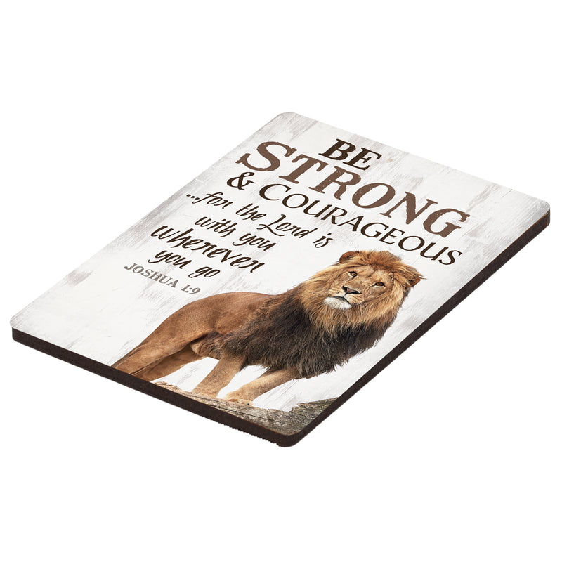 Be Strong & Courageous Lion 2.5 x 3.5 Inch Wood Lithograph Magnet