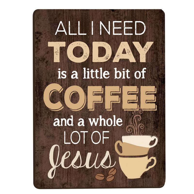 All I Need Is Coffee & Jesus Distressed Wood Look 2.5 x 3.5 Inch Wood Lithograph Magnet