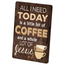 All I Need Is Coffee & Jesus Distressed Wood Look 2.5 x 3.5 Inch Wood Lithograph Magnet