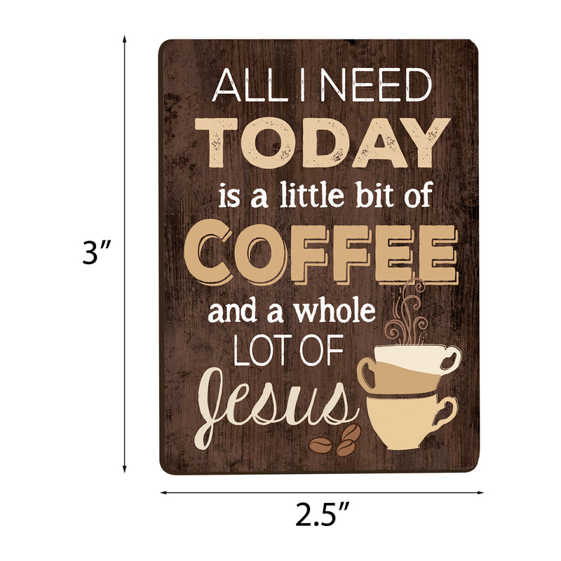 All I Need Is Coffee & Jesus Distressed Wood Look 2.5 x 3.5 Inch Wood Lithograph Magnet