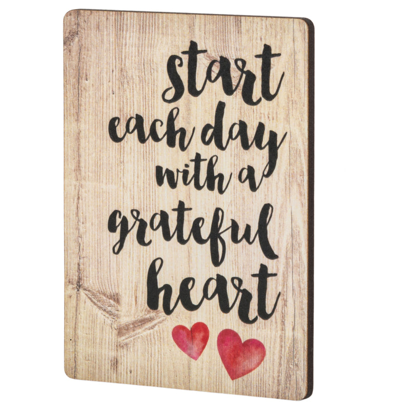 Start Each Day Script Red Heart Distressed Wood Look 2.5 x 3.5 Inch Wood Lithograph Magnet