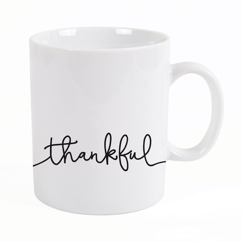 Thankful Script Design White 15 Ounce Ceramic Coffee Mug