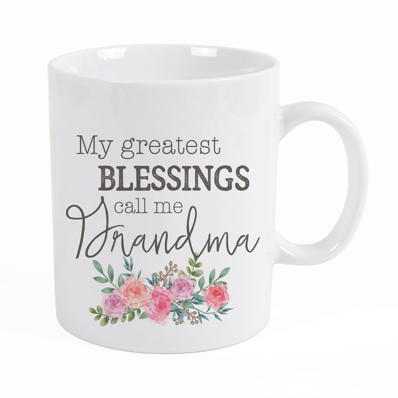 Greatest Blessings Call Me Grandma Floral Pink 15 ounce Porcelain Ceramic Mug